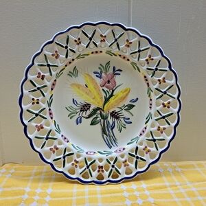 Portugal Hand Painted Decorative Plate 8 inches Floral Pattern Ceramic